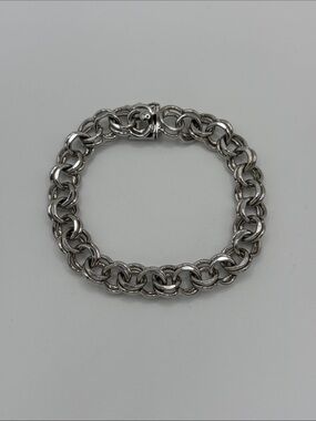 Sterling Silver 925 Chunky Silver Charm Bracelet 6.5 inch fit